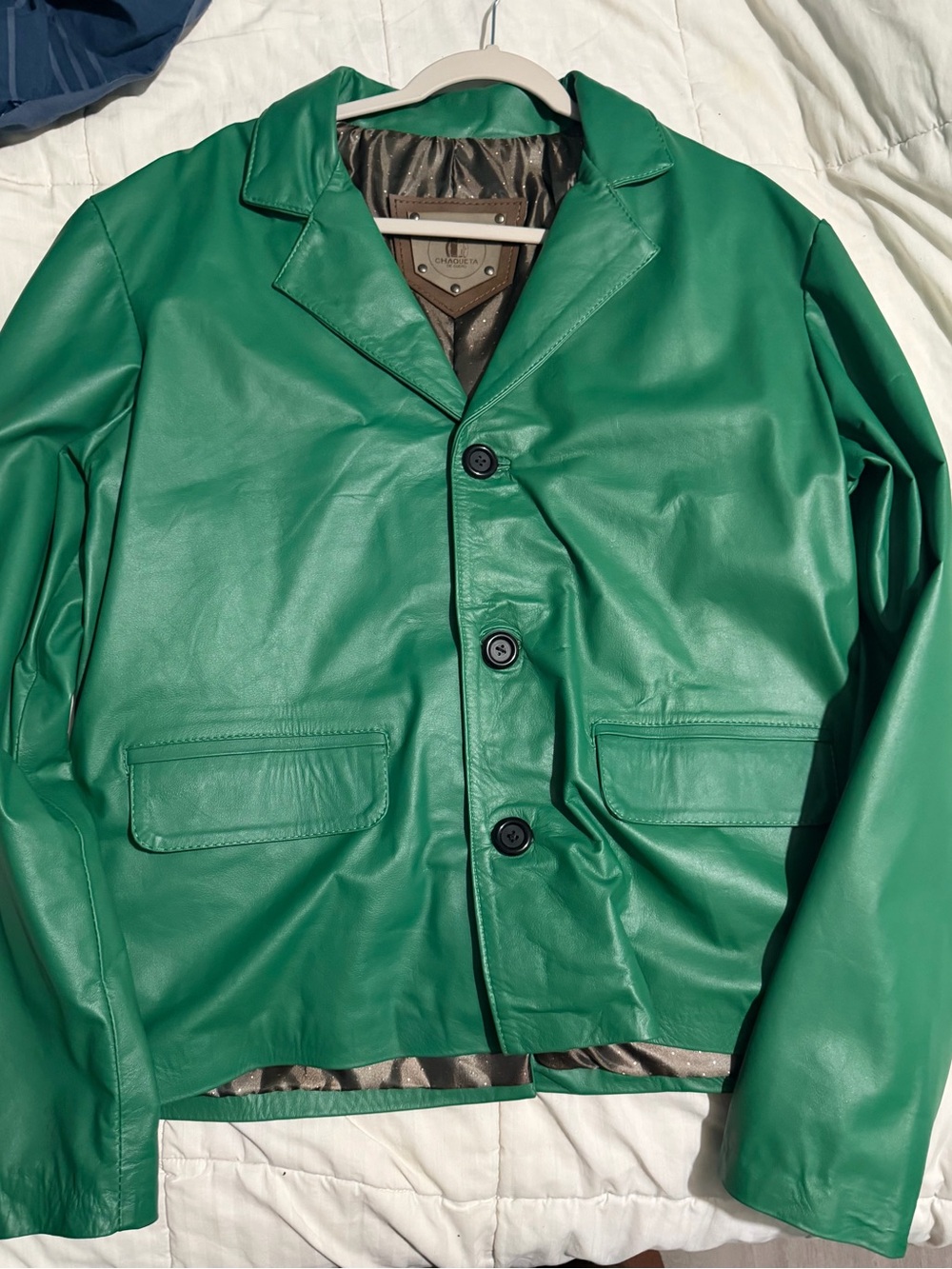 Emerald Green Leather Button-Front Jacket